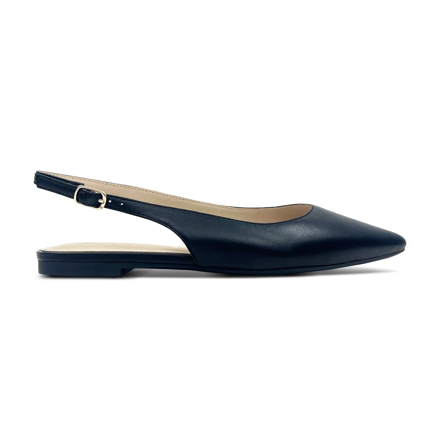 Vera Slingback Flat in Black Leather