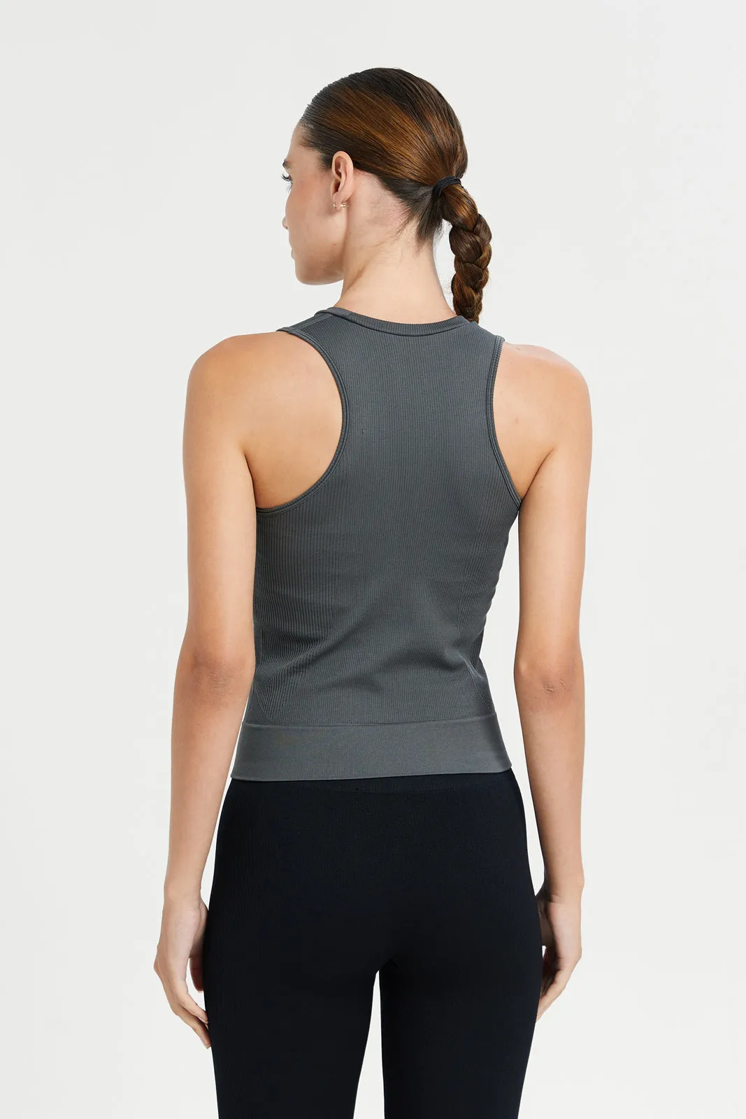 Women Charcoal Ribbed Active Vest