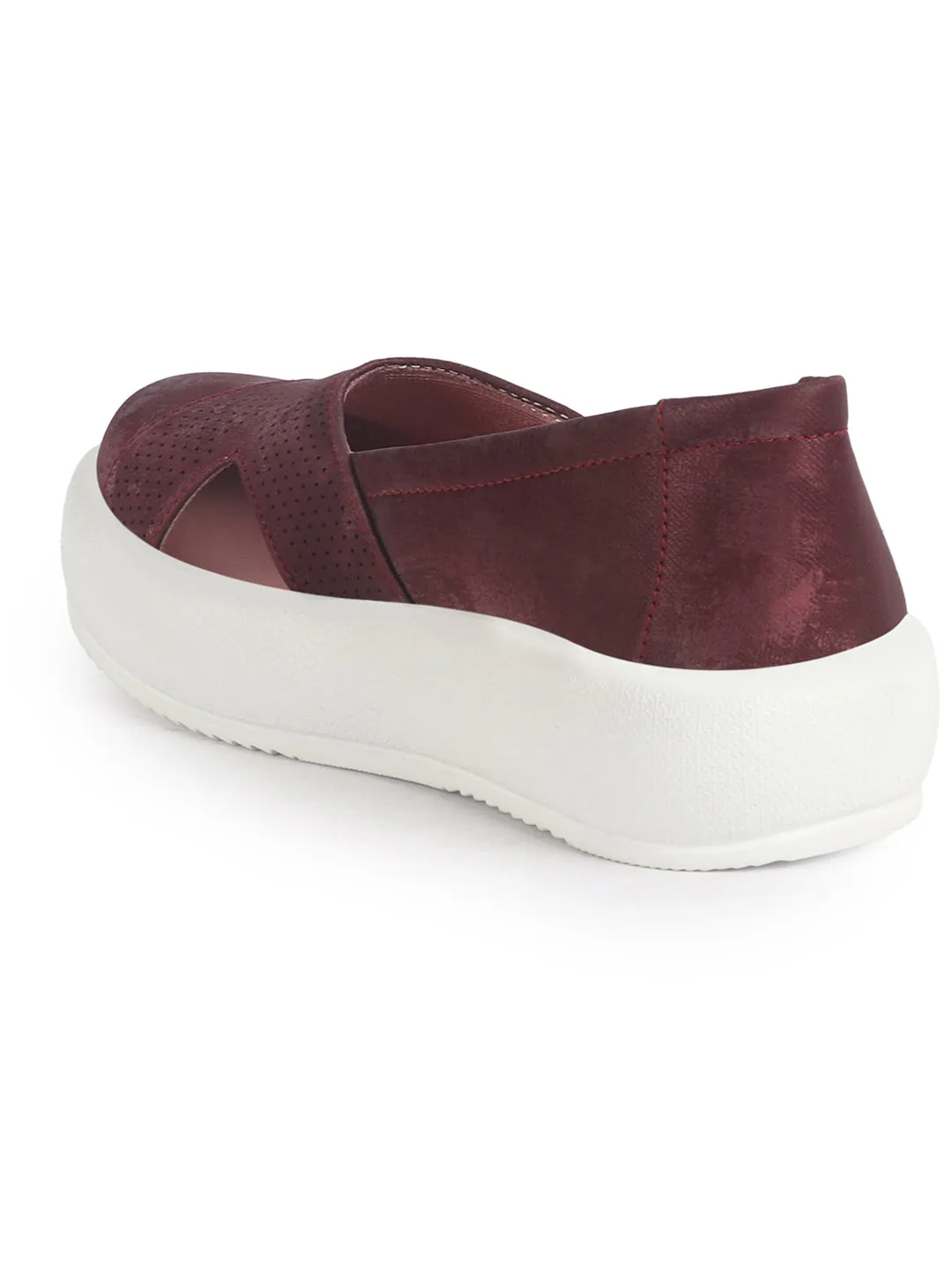 Women Maroon Height Enhancer Lightweight Classic Breathable Slip On Sneaker Shoe|Memory Cushion Insole|Comfortable Anti Skid Sole