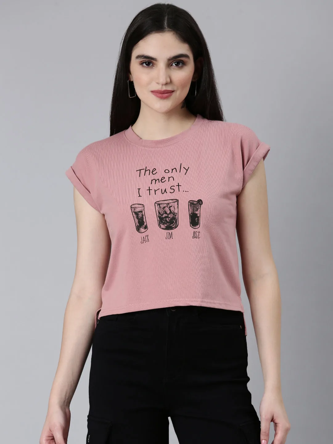 Women Peach Typographic Slim Fit Tshirt