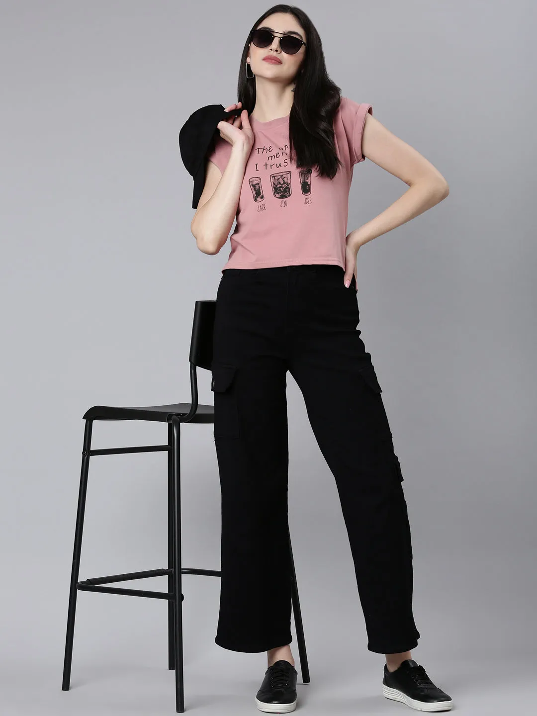 Women Peach Typographic Slim Fit Tshirt