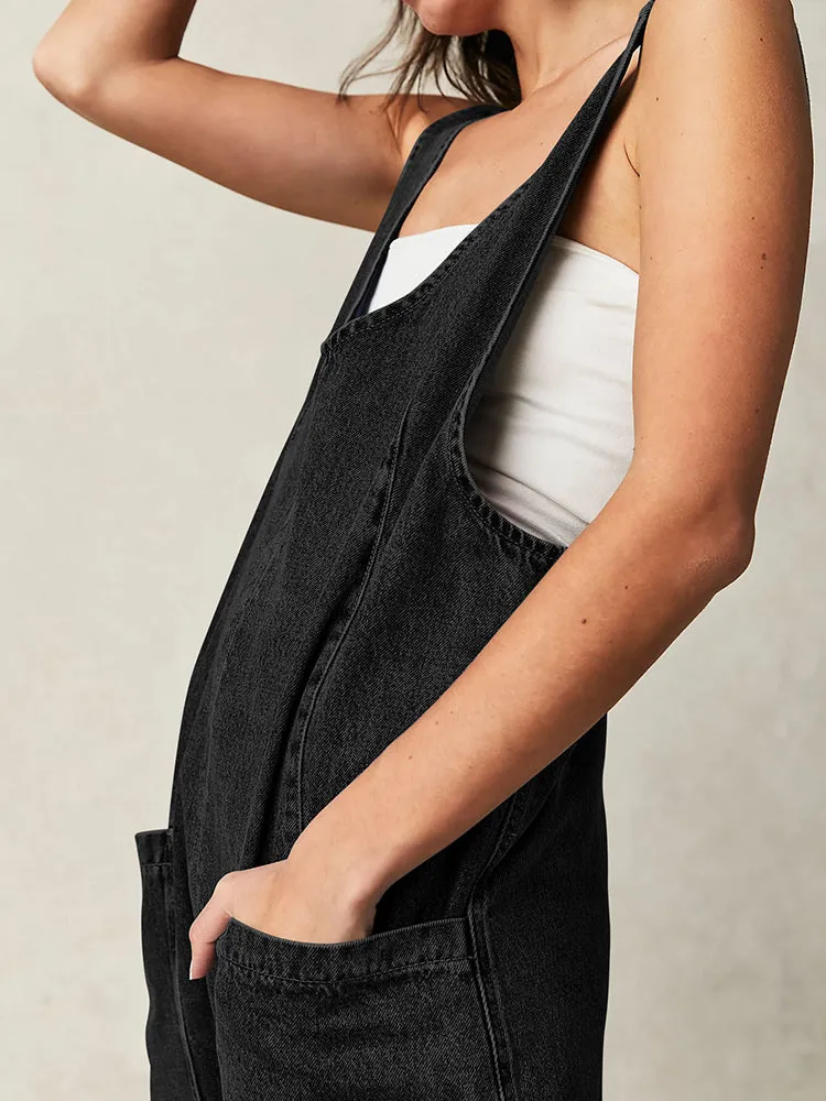 Women's High Roller Denim Jumpsuits Loose Baggy Jumpers with Pockets