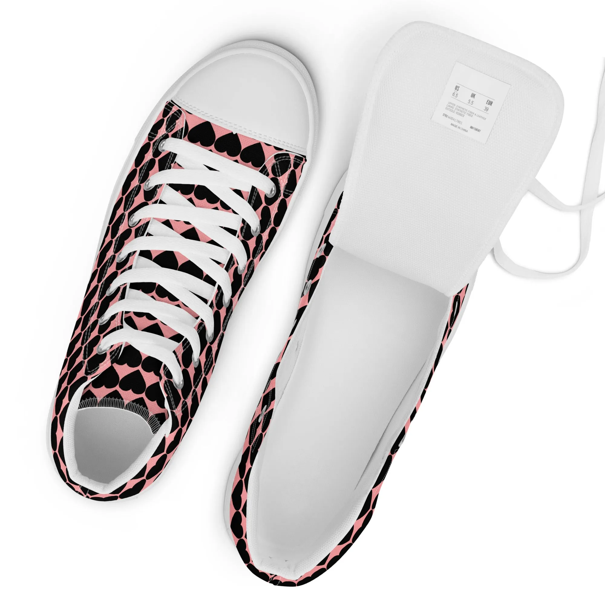 Women’s High Top Canvas Sneaker - Heart Pattern - Scarlet