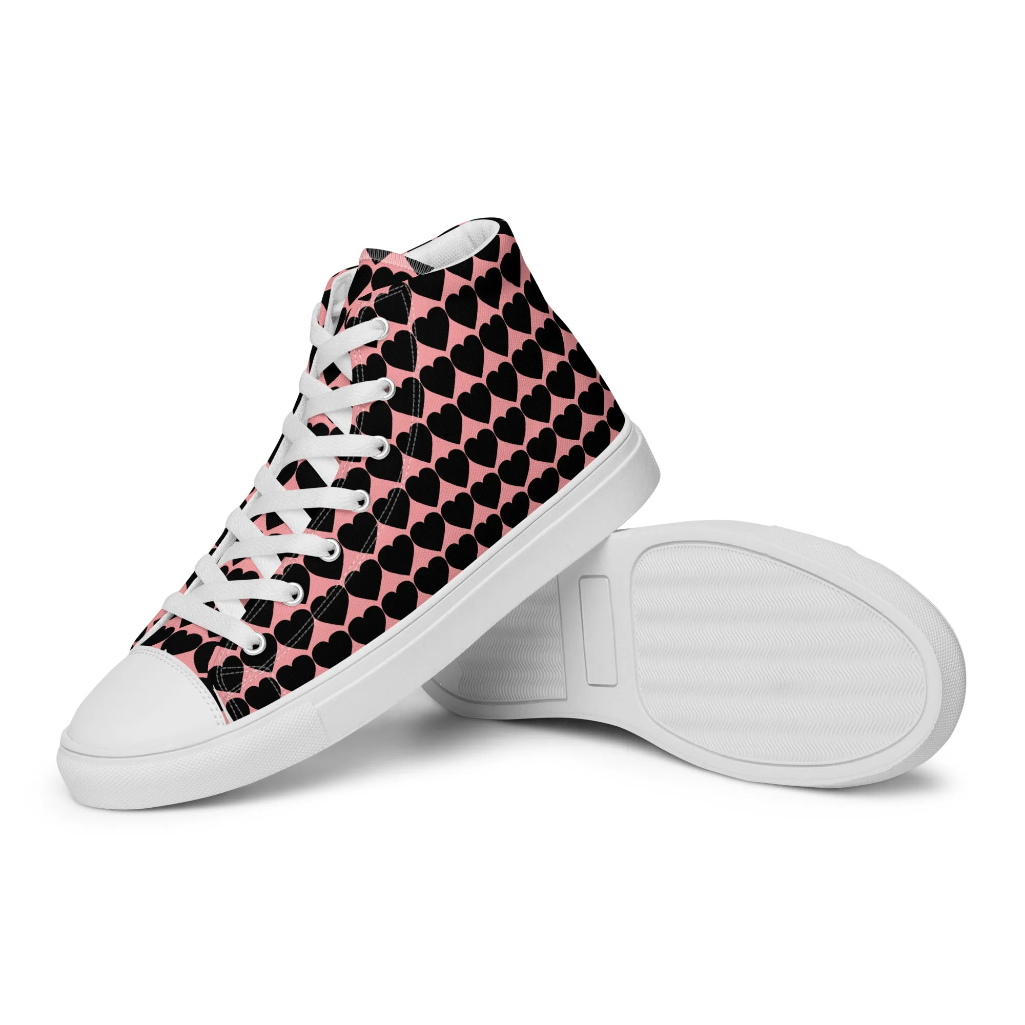 Women’s High Top Canvas Sneaker - Heart Pattern - Scarlet