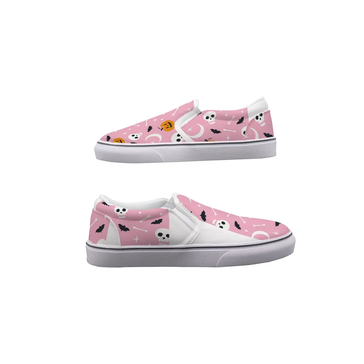 Women's Slip On Sneakers  241 white and pink Halloween print