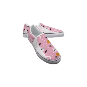 Women's Slip On Sneakers  241 white and pink Halloween print