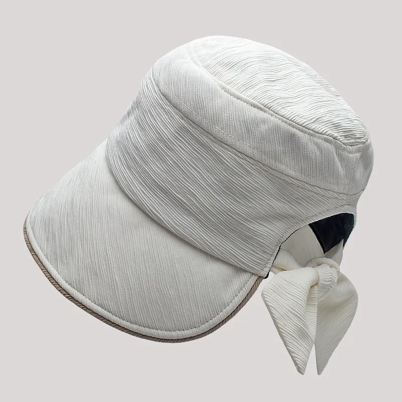 Women's summer all-match pleated wide-brimmed sunscreen sun hat bow big head sun hat cloth hat