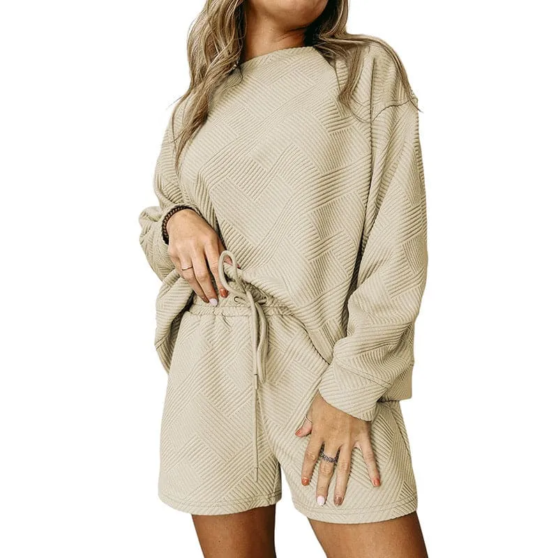 Women's Two-Piece Lounge Set - Long Sleeve Top & Shorts