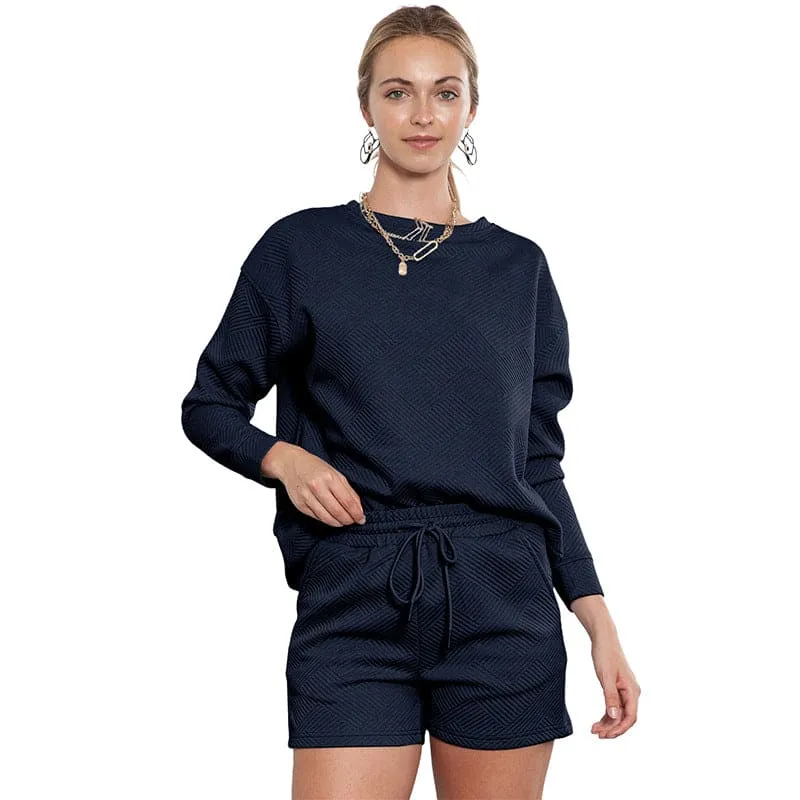 Women's Two-Piece Lounge Set - Long Sleeve Top & Shorts