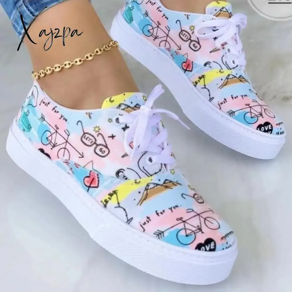 Xajzpa - Spring Autumn Fashion Canvas Shoes Women's Mix Colors Ladies Lace Up Comfy Casual Shoes 43 Large-Sized Outdoor Sneakers