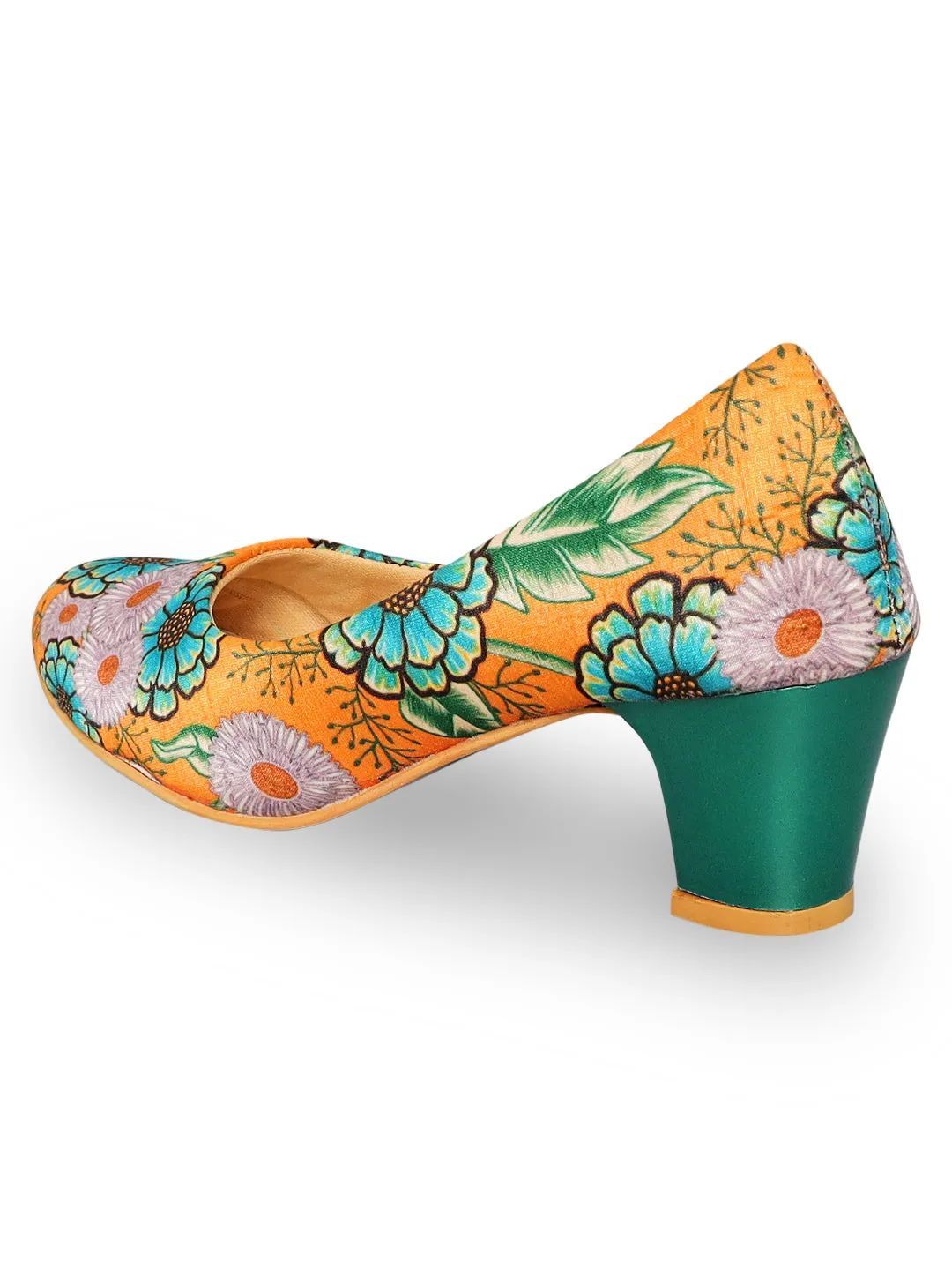 Yellow Floral Digital Art Block Heels