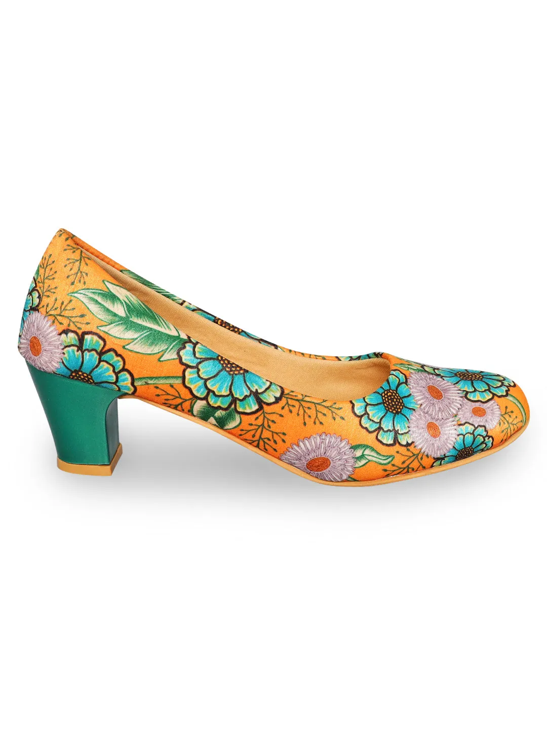 Yellow Floral Digital Art Block Heels