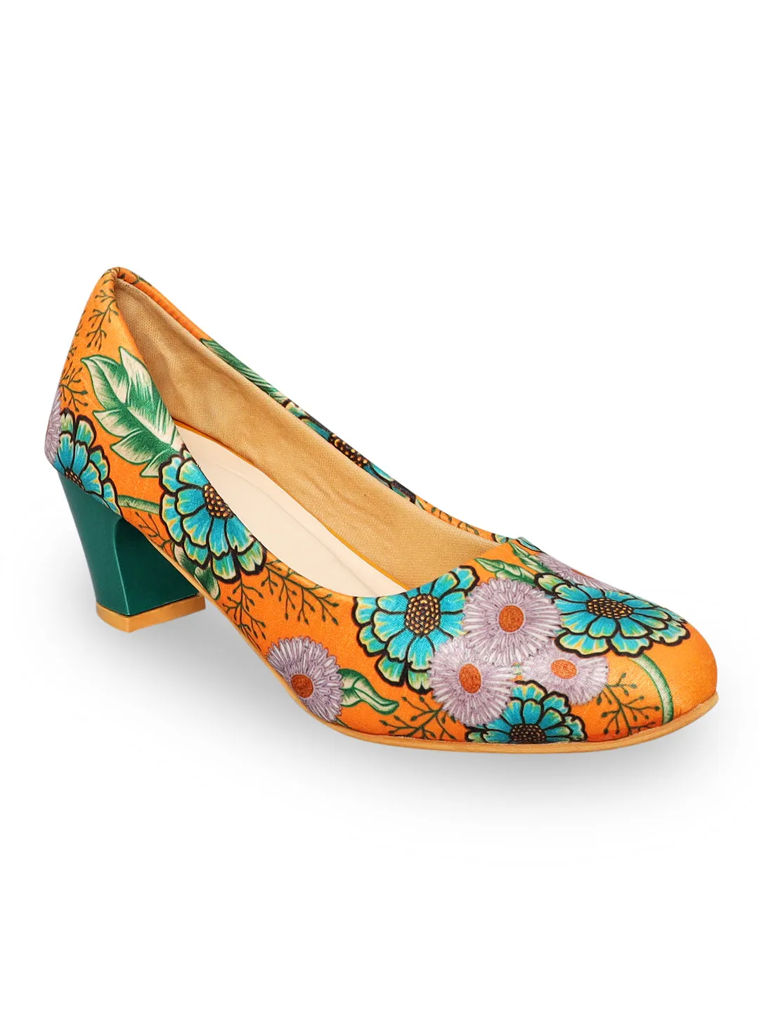 Yellow Floral Digital Art Block Heels